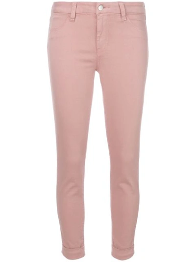 J Brand Mid-rise Cropped Skinny Jeans In Pink