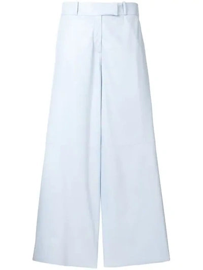 Drome Wide Leg Cropped Leather Trousers In Blue
