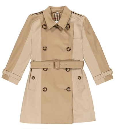 Burberry Colourblocked Cotton Trench Coat In Beige