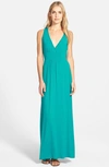 Loveappella V-neck Jersey Maxi Dress In Jewel Teal