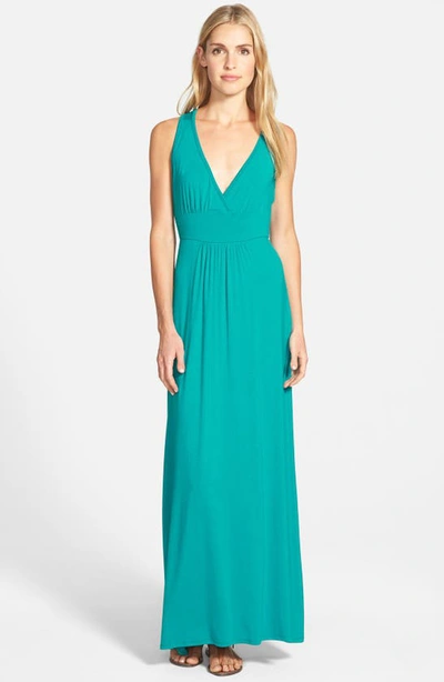 Loveappella V-neck Jersey Maxi Dress In Jewel Teal