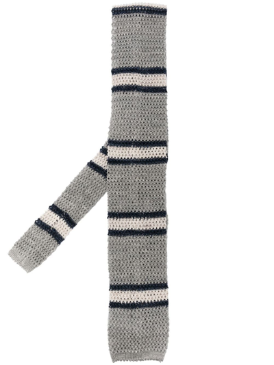 Brunello Cucinelli Cotton-linen Stripe Knit Tie In Grey