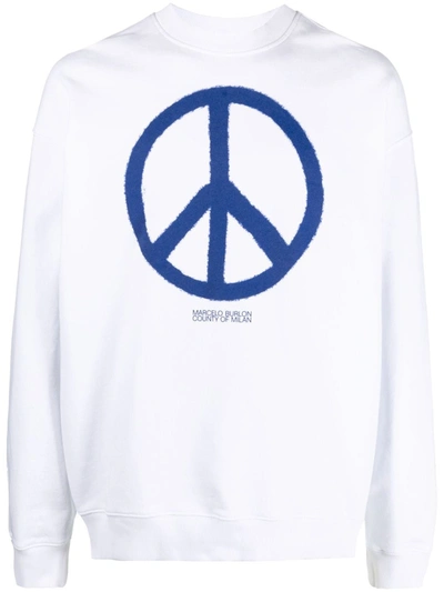 Marcelo Burlon County Of Milan Brushed County Peace Sweatshirt With Logo Print In White