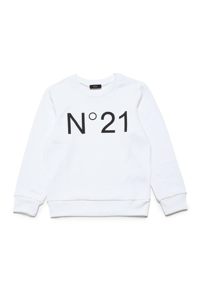 N°21 White Cotton Crew-neck Sweatshirt With Logo