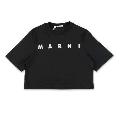 Marni Kids' Mt209f T-shirt  Black Jersey Cropped T-shirt With Sequin Logo In Nero