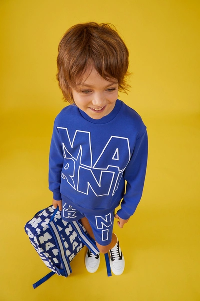 Marni Kids' Ms37u Sweat-shirt  Blue Cotton Crew-neck Sweatshirt With Displaced  Logo