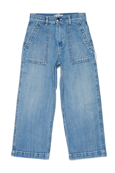 Marni Kids' Mp32u Trousers  Light Washed Denim Jeans With Big M Logo In Blue