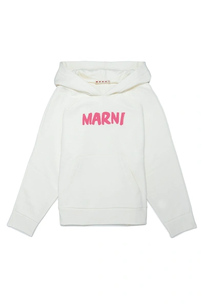 Marni Kids' Ms36u Sweat-shirt  White Cotton Hooded Sweatshirt With  Brush Logo