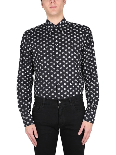 Dolce & Gabbana Hearts Print Shirt In Black