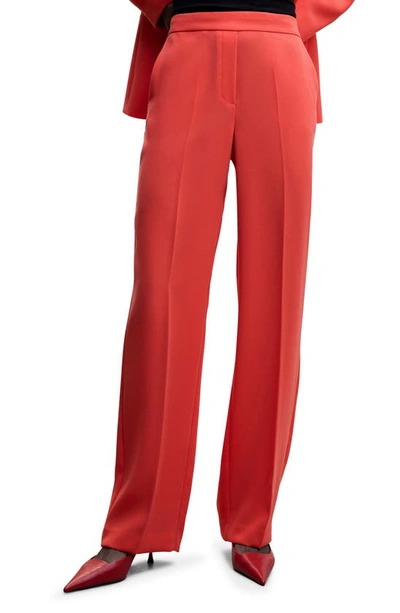 Mango Wide Leg Suit Trousers Coral Red