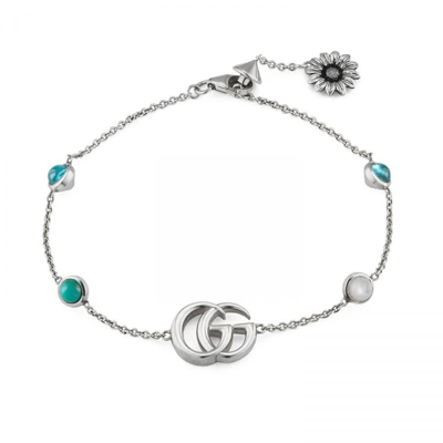 Gucci Womens Silver Gg Marmont Sterling Silver And 1.02ct Mother Of Pearl Bracelet In Blue / Mop / Silver