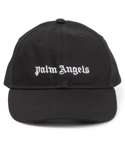 Palm Angels Kids' Logo刺绣棉棒球帽 In Black White