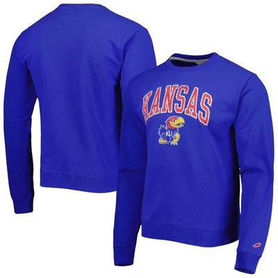 League Collegiate Wear Royal Kansas Jayhawks 1965 Arch Essential Fleece Pullover Sweatshirt