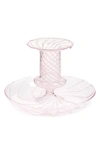 Hay Flare Stripe Glass Candle Holder In Light Pink With W Jade Stripes