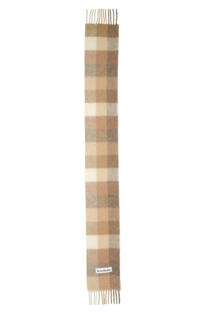 Acne Studios Vally Scarf With Fringes In White/ Beige