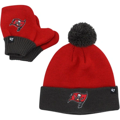 47 Brand Babies' Infant '47 Red/pewter Tampa Bay Buccaneers Bam Bam Cuffed Knit Hat With Pom And Mittens Set