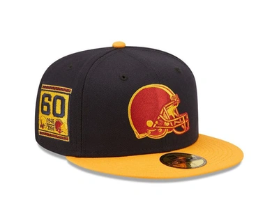 New Era Men's  Navy, Gold Cleveland Browns 60th Anniversary 59fifty Fitted Hat In Navy,gold