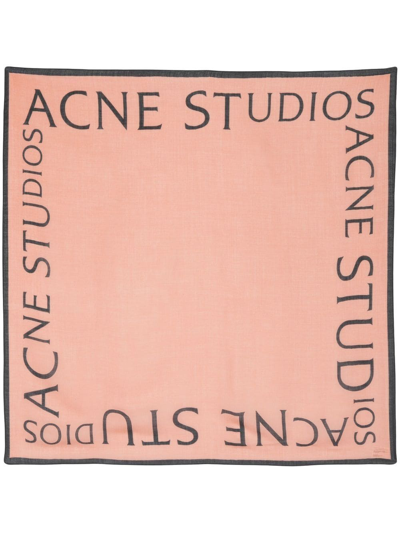 Acne Studios Varbone Logo Print Wool Gauze Scarf In Blush Pink