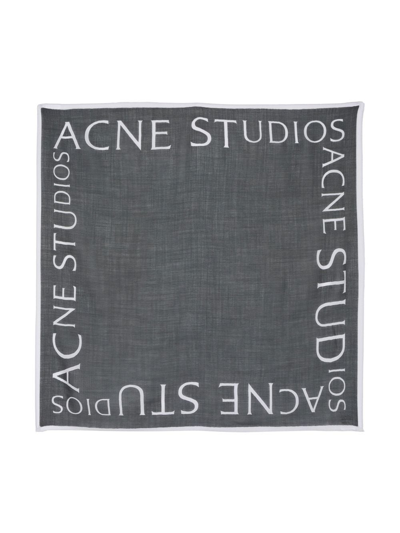 Acne Studios Varbone Logo Print Wool Gauze Scarf In Carbon Grey