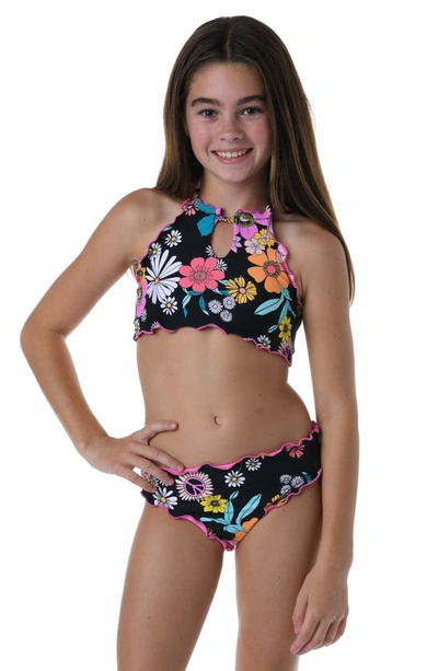 Hobie Kids' Peace Halter Neck Two-piece Swimsuit In Black