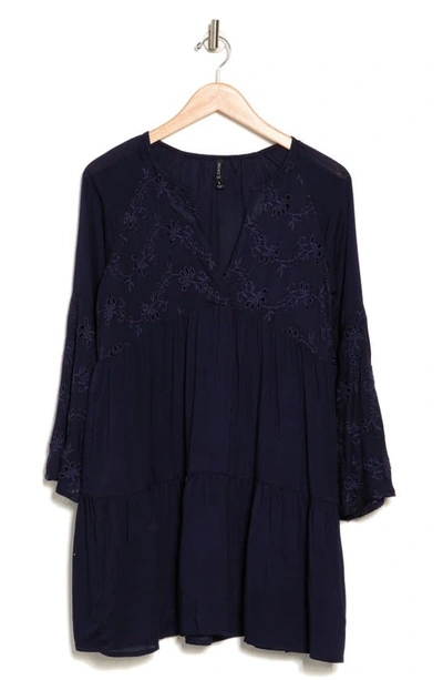 Boho Me Eyelet Bell Sleeve Tunic In Navy