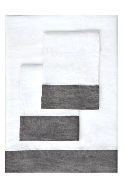 Melange Home Linen Border Hem Sheet Set In Dark Grey