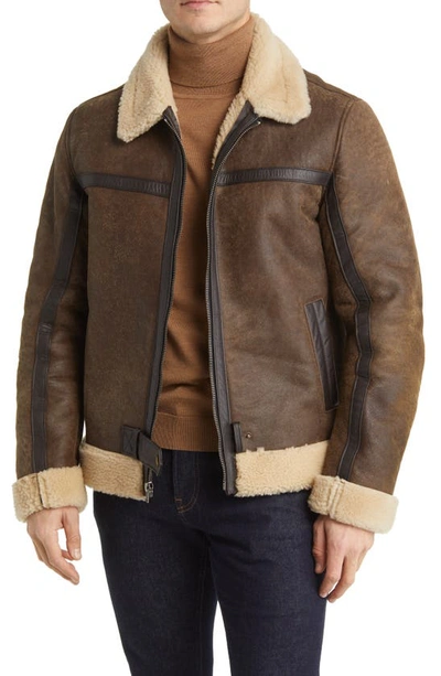 Frye Leather Jacket With Genuine Shearling Trim In Dark Brown