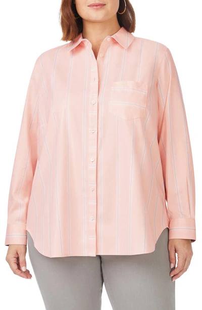 Foxcroft Stripe Boyfriend Button-up Shirt In Pink Champagne