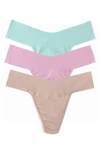 Hanky Panky Breathe Assorted 3-pack V-cut Thongs In Aqua/ Pink/ Tan