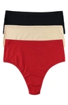 Hanky Panky Play Assorted 3-pack High Waist Thongs In Black/ Chai/ Cayenne