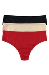 Hanky Panky Play Assorted 3-pack Thongs In Black,chai,cayenne