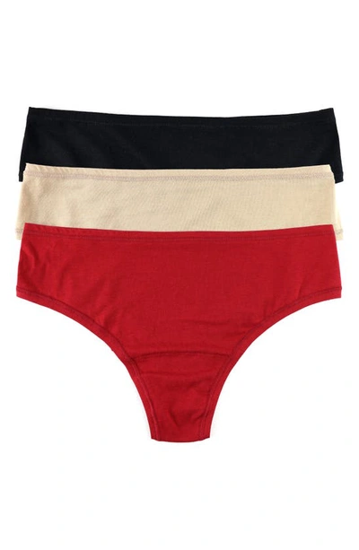 Hanky Panky Play Assorted 3-pack Thongs In Black,chai,cayenne