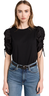 Frame Ruched Sleeve T-shirt In Noir