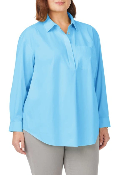 Foxcroft Lacey Non-iron Popover Tunic Top In Baltic Blue