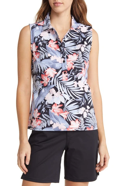 Tommy Bahama Aubrey Delicate Floral Islandzone® Sleeveless Polo In Black