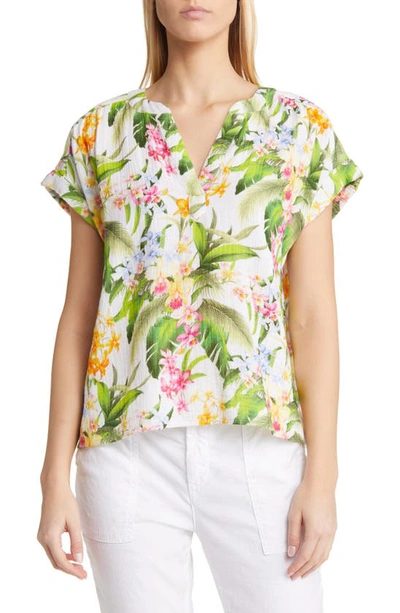 Tommy Bahama Breezy Blooms Cotton Gauze Popover Blouse In White
