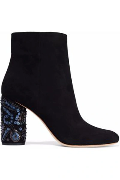 Loeffler Randall Woman Embellished Suede Ankle Boots Black
