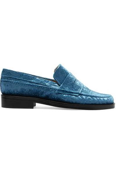Mr By Man Repeller Woman Embossed Velvet Loafers Blue