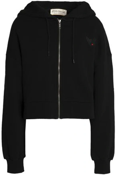 Etre Cecile Woman Embroidered Cotton-terry Jacket Black