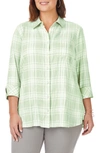 Foxcroft Germaine Plaid Tunic Blouse In Sea Mist