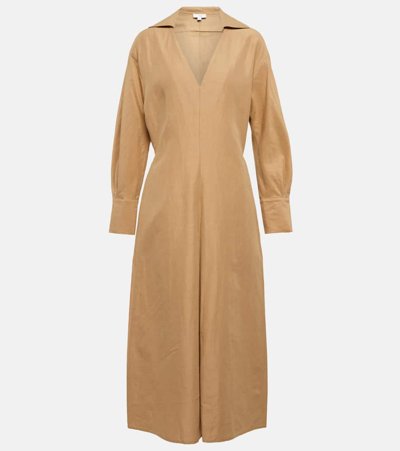 Vince Cotton And Linen-blend Midi Dress In Brown
