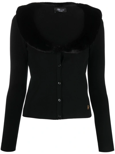 Blumarine Faux Fur-lined Cardigan In Black
