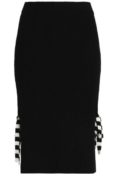 Chinti & Parker Chinti And Parker Woman Bow-detailed Ribbed Wool And Cashmere-blend Skirt Black