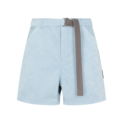 Sacai Belted Faux-suede Shorts In Blue