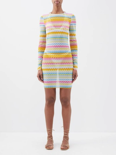Missoni Zigzag Long-sleeved Tulle Dress In Yellow