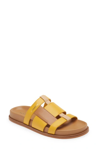 Burberry Thelma Cross Strap Slide Sandals In Marigold Yellow/maple Brown