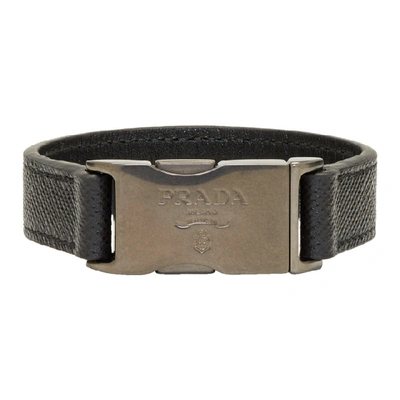 Prada Black Saffiano Buckle Bracelet In F0002