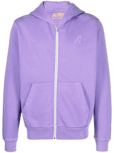 Autry Logo-patch Zipped Hoodie In Violet
