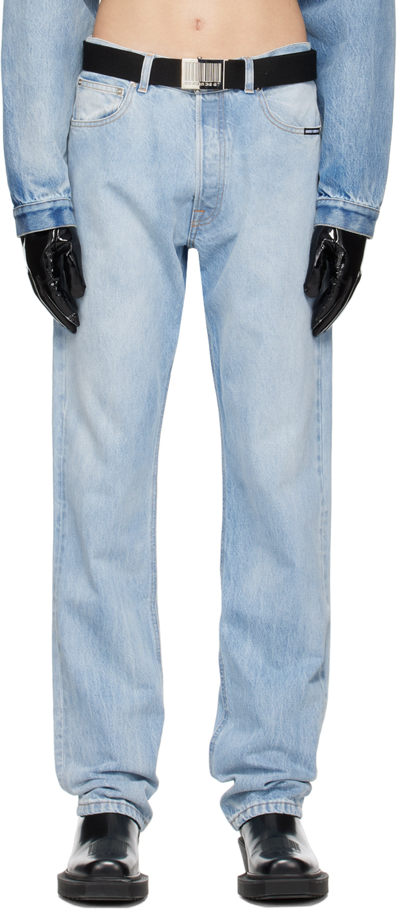 Vtmnts Logo-patch Straight-leg Jeans In Blue