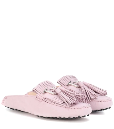 Tod's Gommino Nubuck Leather Slippers In Pink